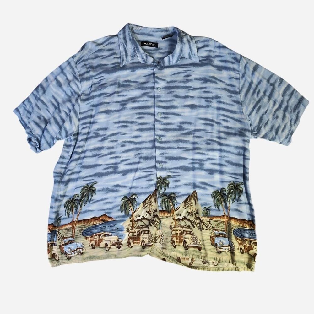 Puritan blue wrap around Hawaiian Aloha Shirt Size XL